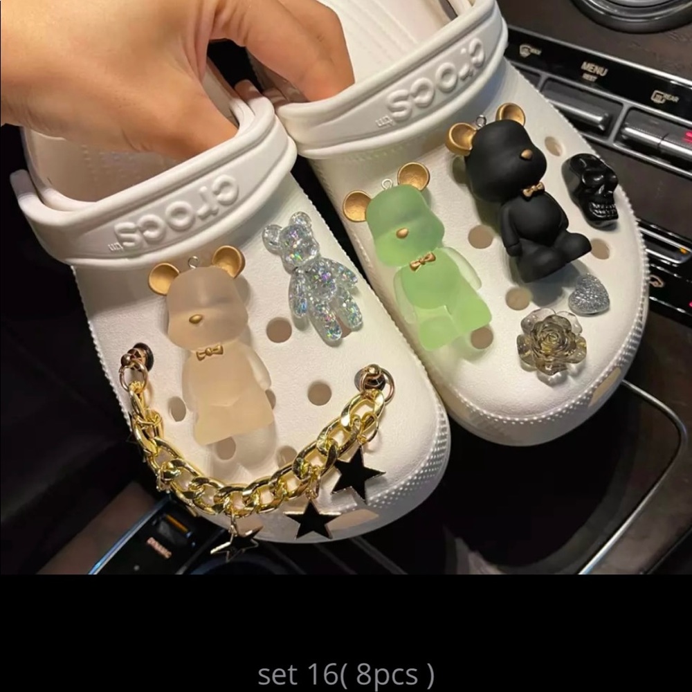 Croc Shoe Charm Set Silver Gold Pearl Teddy Diamond Chains Charms Gifts 7 styles